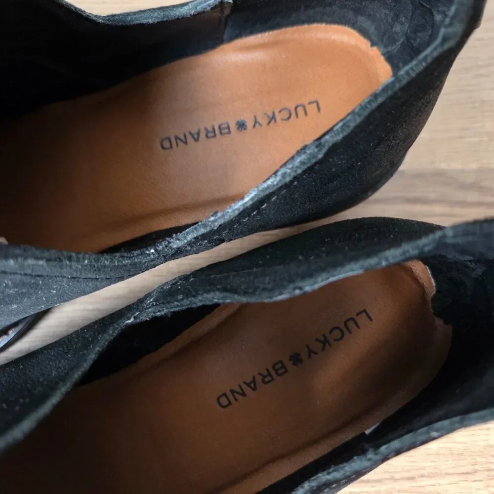 LIKE NEW LUCKY BRAND FITINA BLACK LEATHER ALMOND TOE ANKLE BOOTIES SIZE 9.5 WMNS
